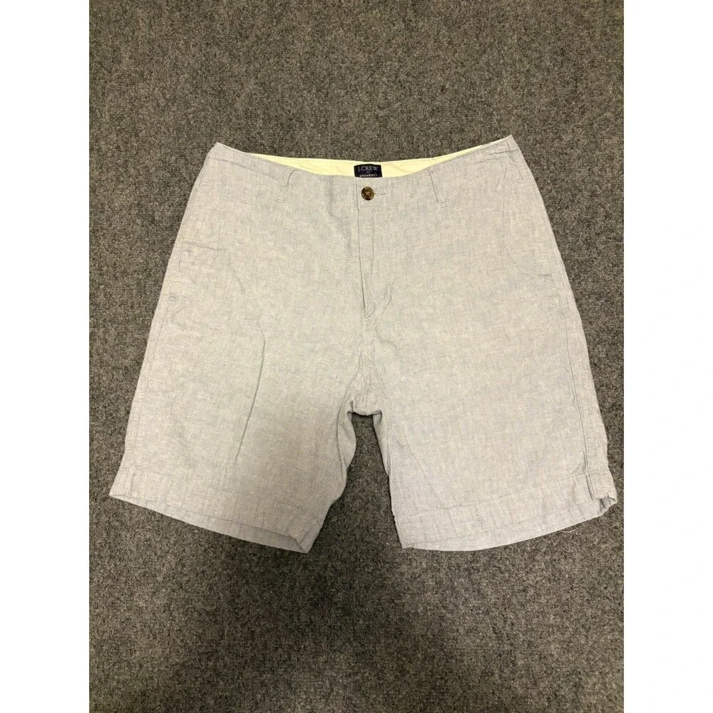 J.Crew Gramercy Mens Shorts 33 Blue Linen Cotton Blend Flat Front Preppy